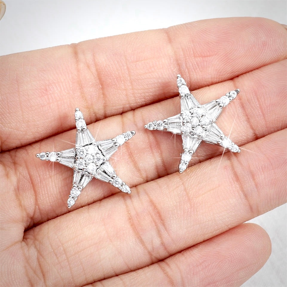 "Nova" - Cubic Zirconia Star Bridal Earrings - Available in Silver, Rose Gold and Yellow Gold