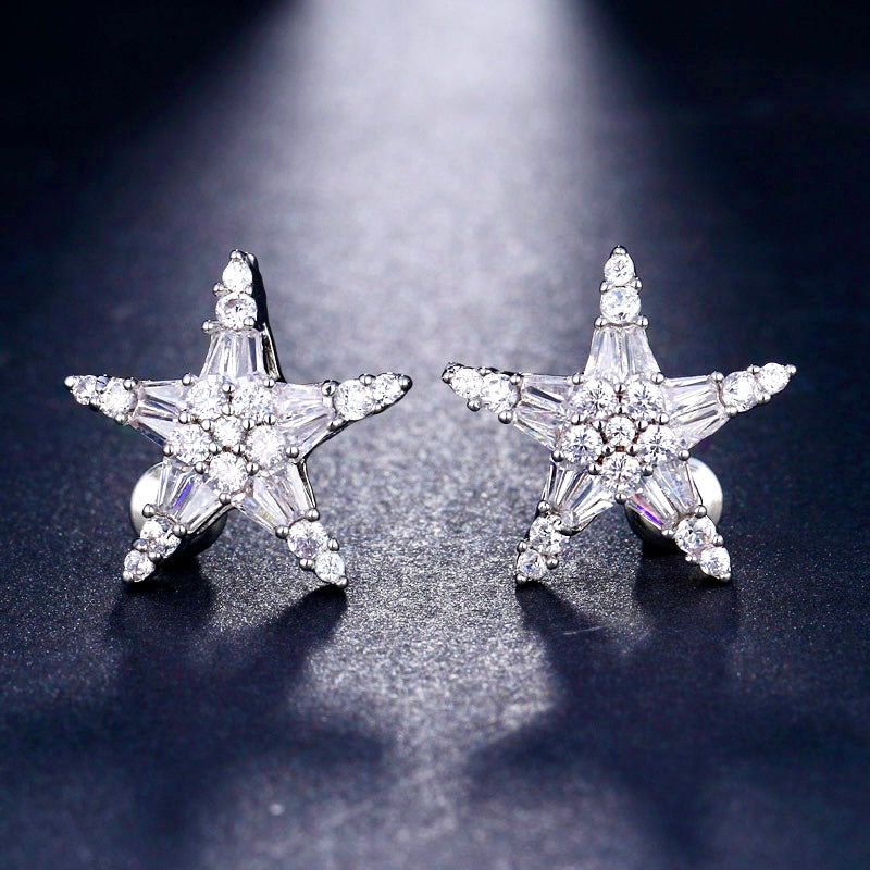 "Nova" - Cubic Zirconia Star Bridal Earrings - Available in Silver, Rose Gold and Yellow Gold