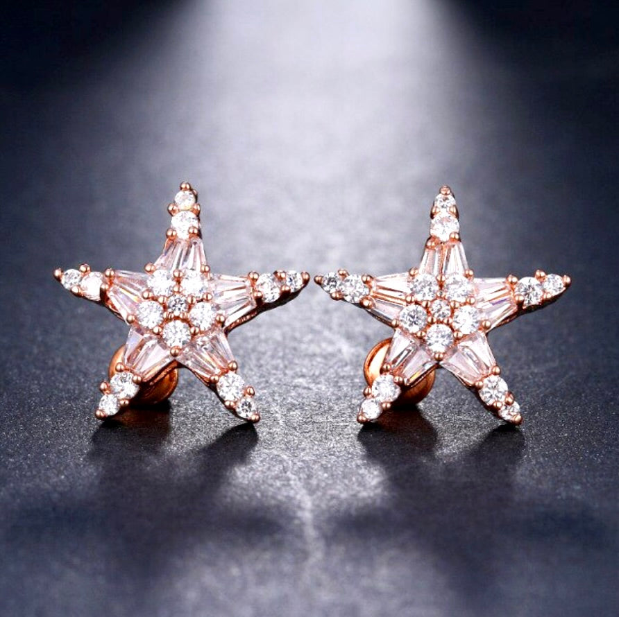 "Nova" - Cubic Zirconia Star Bridal Earrings - Available in Silver, Rose Gold and Yellow Gold