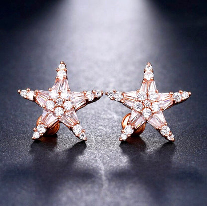 "Nova" - Cubic Zirconia Star Bridal Earrings - Available in Silver, Rose Gold and Yellow Gold