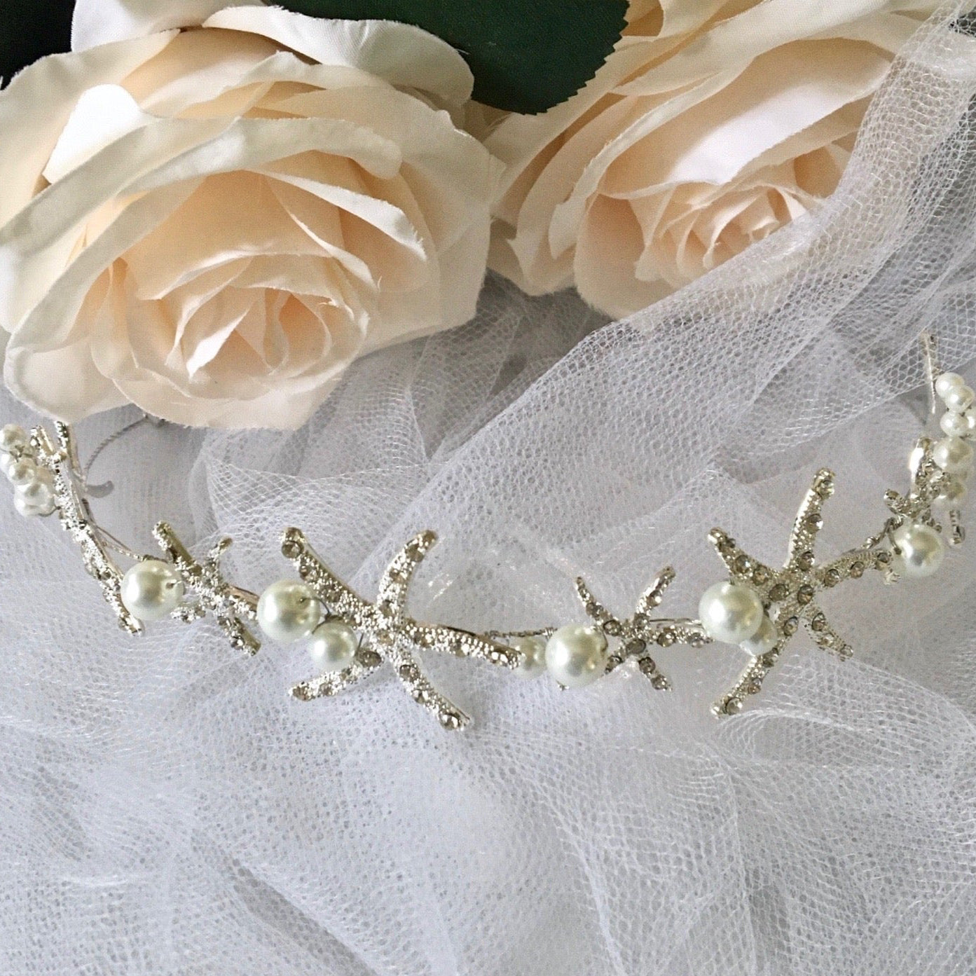 Marbella - Pearl and Crystal Sea Star Bridal Headband / Vine