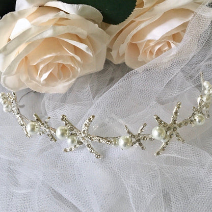 Marbella - Pearl and Crystal Sea Star Bridal Headband / Vine