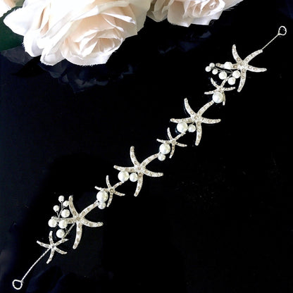 Marbella - Pearl and Crystal Sea Star Bridal Headband / Vine
