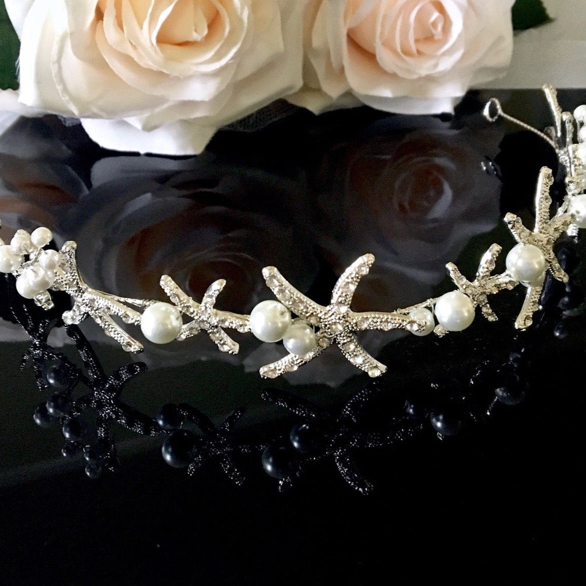 Marbella - Pearl and Crystal Sea Star Bridal Headband / Vine
