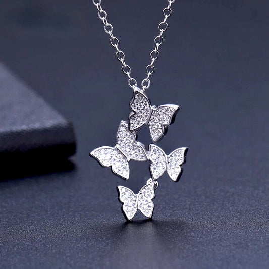 Bettina - Sterling Silver Butterfly Bridal Necklace - Available in Silver and Rose Gold