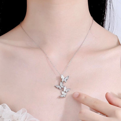 Bettina - Sterling Silver Butterfly Bridal Necklace - Available in Silver and Rose Gold