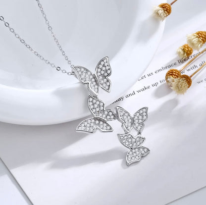 Bettina - Sterling Silver Butterfly Bridal Necklace - Available in Silver and Rose Gold