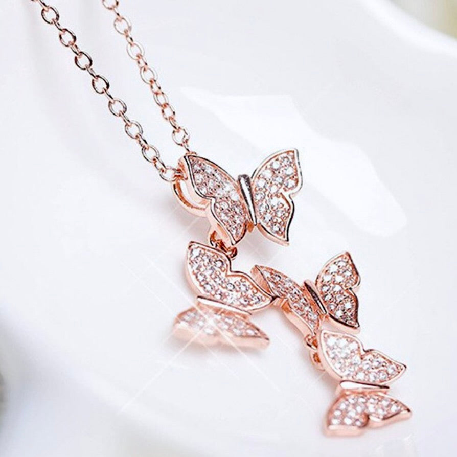 Bettina - Sterling Silver Butterfly Bridal Necklace - Available in Silver and Rose Gold