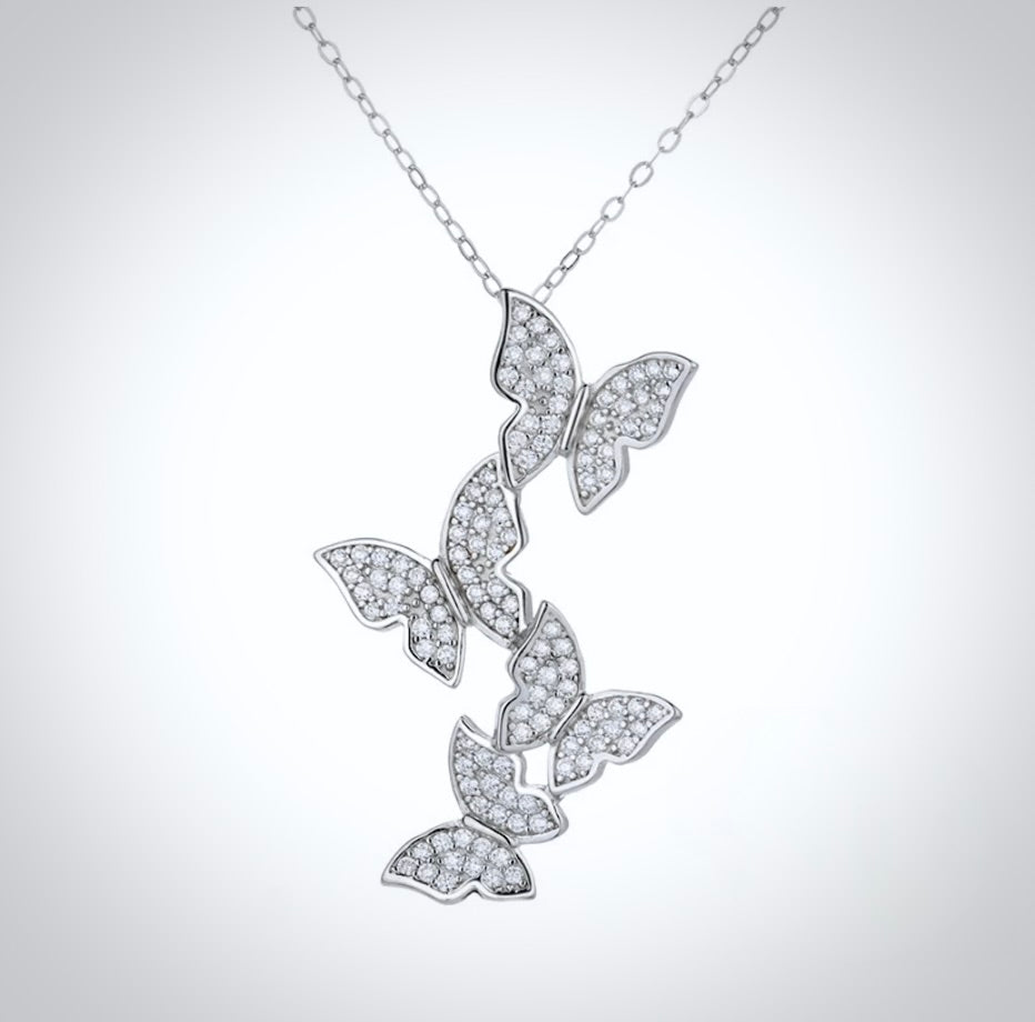 Bettina - Sterling Silver Butterfly Bridal Necklace - Available in Silver and Rose Gold