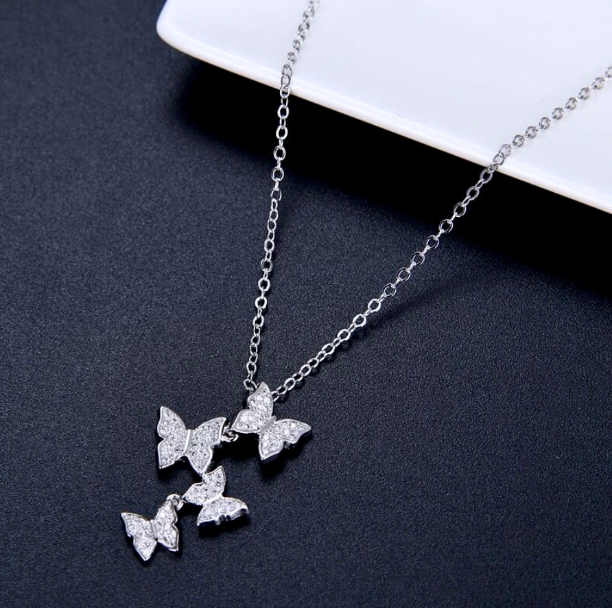 Bettina - Sterling Silver Butterfly Bridal Necklace - Available in Silver and Rose Gold