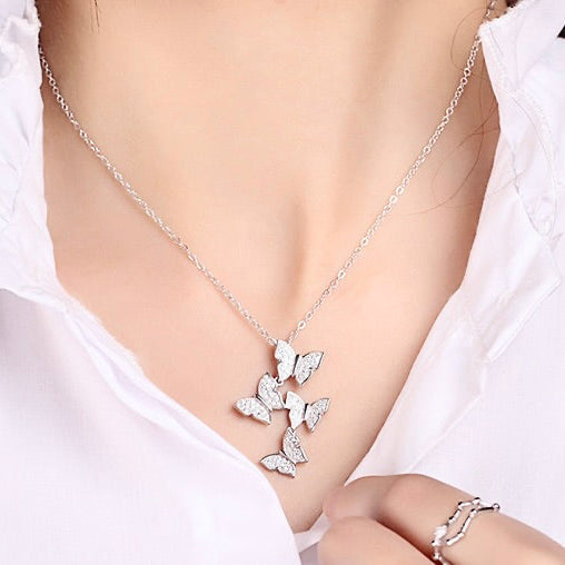 Bettina - Sterling Silver Butterfly Bridal Necklace - Available in Silver and Rose Gold