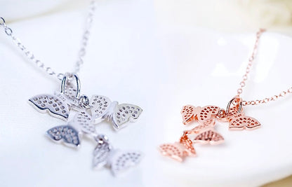 Bettina - Sterling Silver Butterfly Bridal Necklace - Available in Silver and Rose Gold