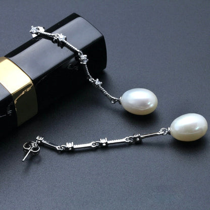 "Michaela" - Pearl and Cubic Zirconia Bridal Earrings - Available in Silver and Yellow Gold