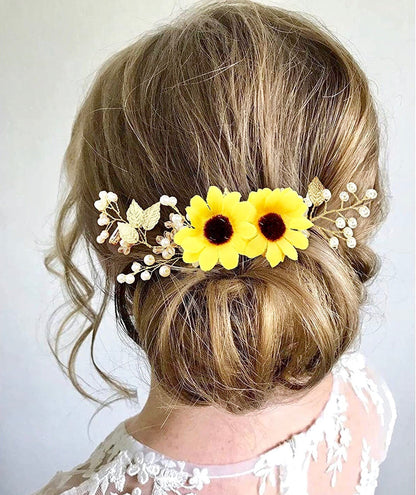 "Summer" - Sunflower Bridal Hair Accessory - Available in Gold and Silver