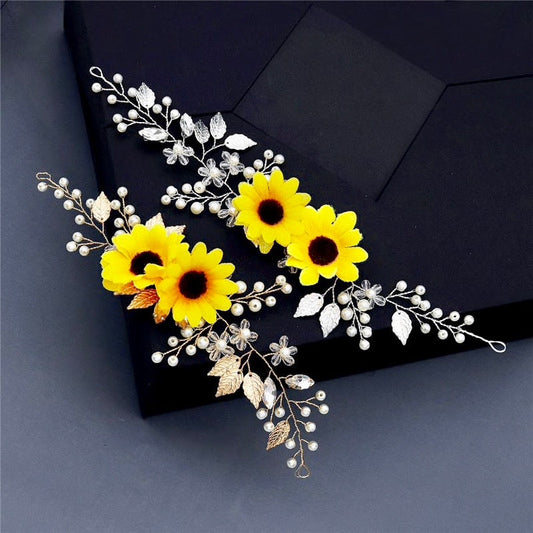 "Summer" - Sunflower Bridal Hair Accessory - Available in Gold and Silver