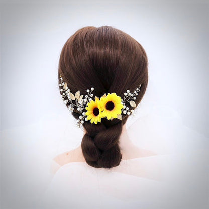 "Summer" - Sunflower Bridal Hair Accessory - Available in Gold and Silver