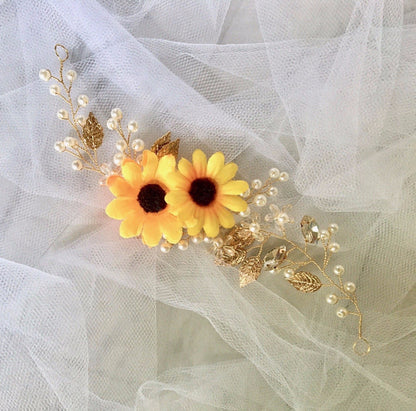 "Summer" - Sunflower Bridal Hair Accessory - Available in Gold and Silver