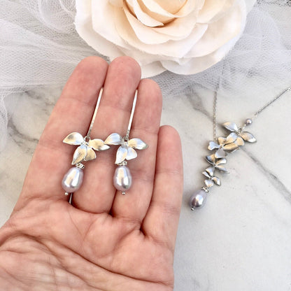 Wild Orchid - Pearl and Sterling Silver Bridal Jewelry Set - More Colors