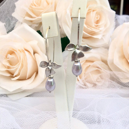 Wild Orchid - Pearl and Sterling Silver Bridal Jewelry Set - More Colors