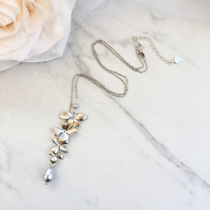 Wild Orchid - Pearl and Sterling Silver Bridal Jewelry Set - More Colors