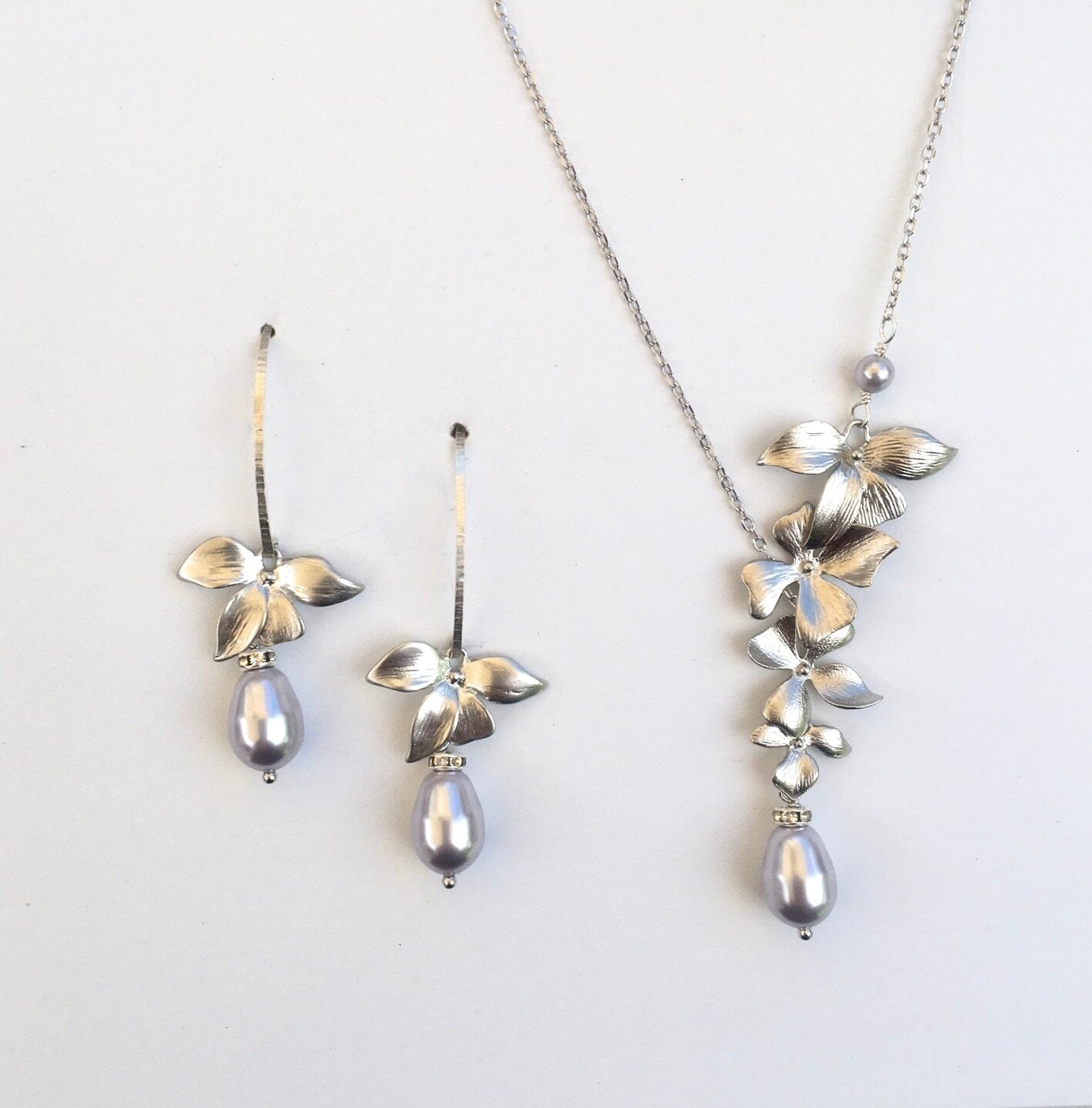 Wild Orchid - Pearl and Sterling Silver Bridal Jewelry Set - More Colors