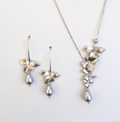 Wild Orchid - Pearl and Sterling Silver Bridal Jewelry Set - More Colors