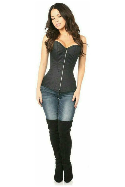 Top Drawer Black Cotton Steel Boned Corset w/Zipper