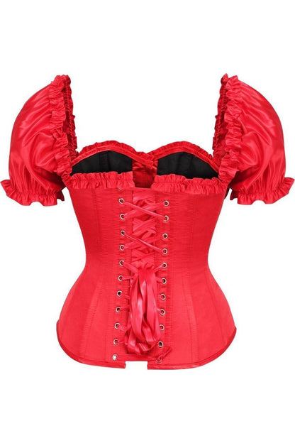 Top Drawer Steel Boned Red Satin Overbust Corset w/Sleeves