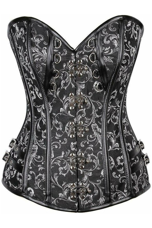 Top Drawer Brocade & Faux Leather Steel Boned Corset