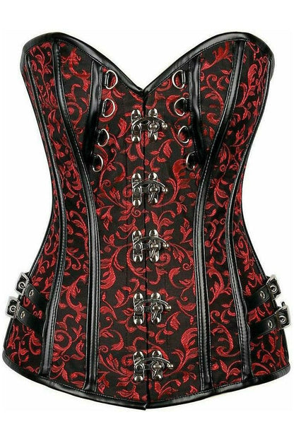 Top Drawer Brocade & Faux Leather Steel Boned Corset