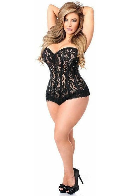 Top Drawer Black Lace Steel Boned Corset w/Rhinestones