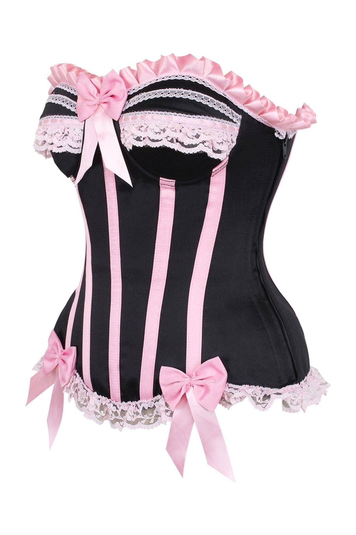 Top Drawer Black/Pink Steel Boned Burlesque Corset