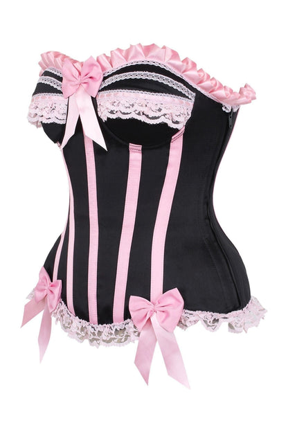 Top Drawer Black/Pink Steel Boned Burlesque Corset
