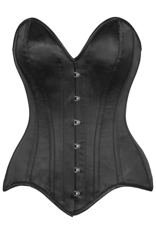 Top Drawer Black Satin Steel Boned Overbust Corset