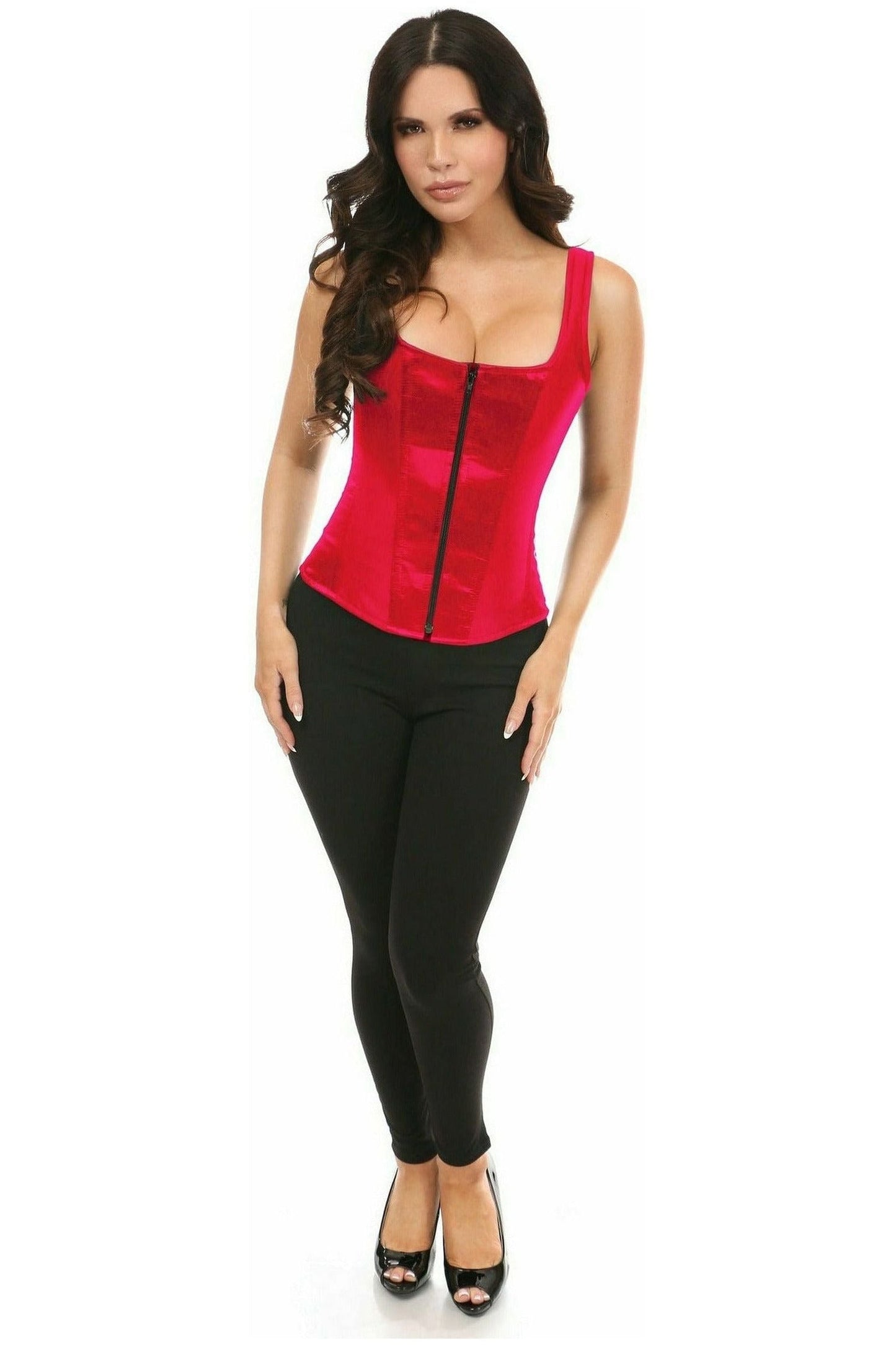 Top Drawer Red Satin Steel Boned Uniforming Corset w/Straps