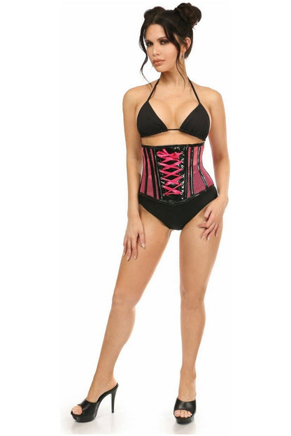 Top Drawer Neon Pink Patent & Fishnet Underbust Corset