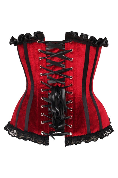 Top Drawer Dark Red Velvet Steel Boned Burlesque Corset