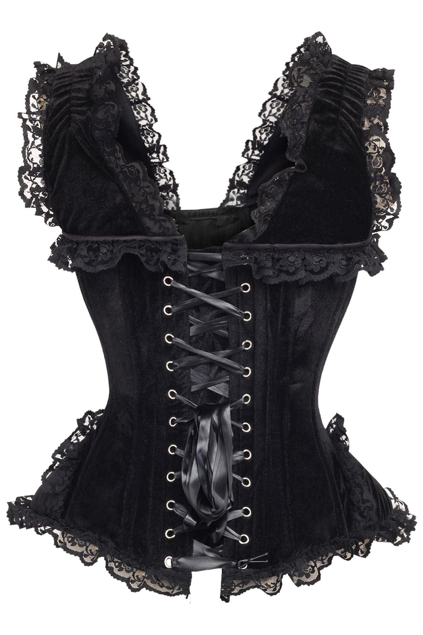 Top Drawer Black Velvet & Lace Steel Boned Corset w/Cap Sleeves