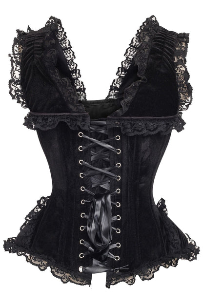 Top Drawer Black Velvet & Lace Steel Boned Corset w/Cap Sleeves