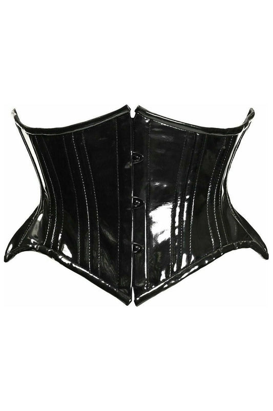 Top Drawer Black Patent PVC Vinyl Double Steel Boned Curvy Cut Waist Cincher