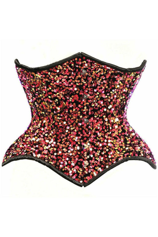 Top Drawer Multi Pink Sequin Curvy Cut Waist Cincher Corset