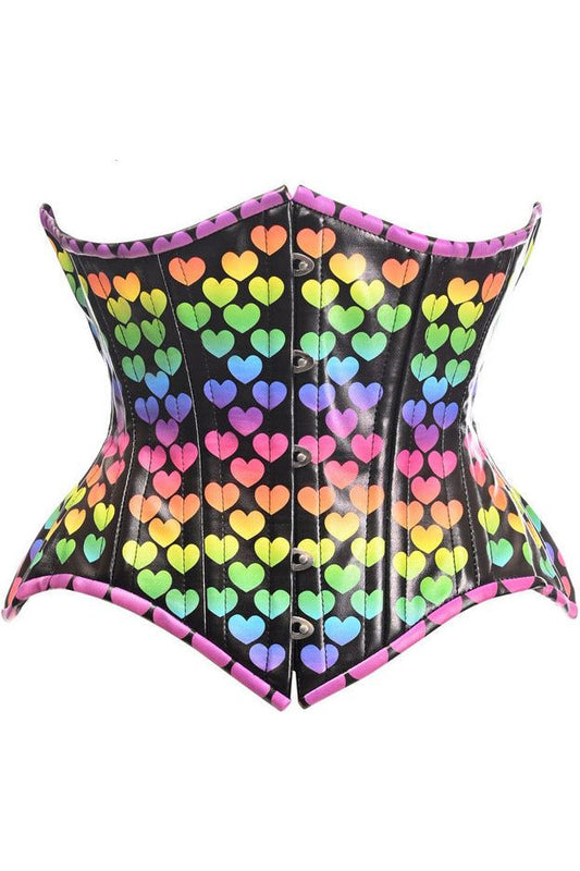 Top Drawer Rainbow Hearts Double Steel Boned Curvy Cut Underbust Cincher Corset