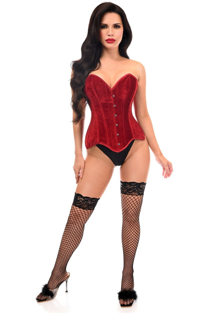 Top Drawer Dark Red Velvet Steel Boned Overbust Corset