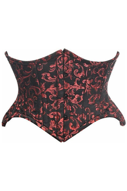 Top Drawer Black/Red Brocade Double Steel Boned Mini Cincher Corset