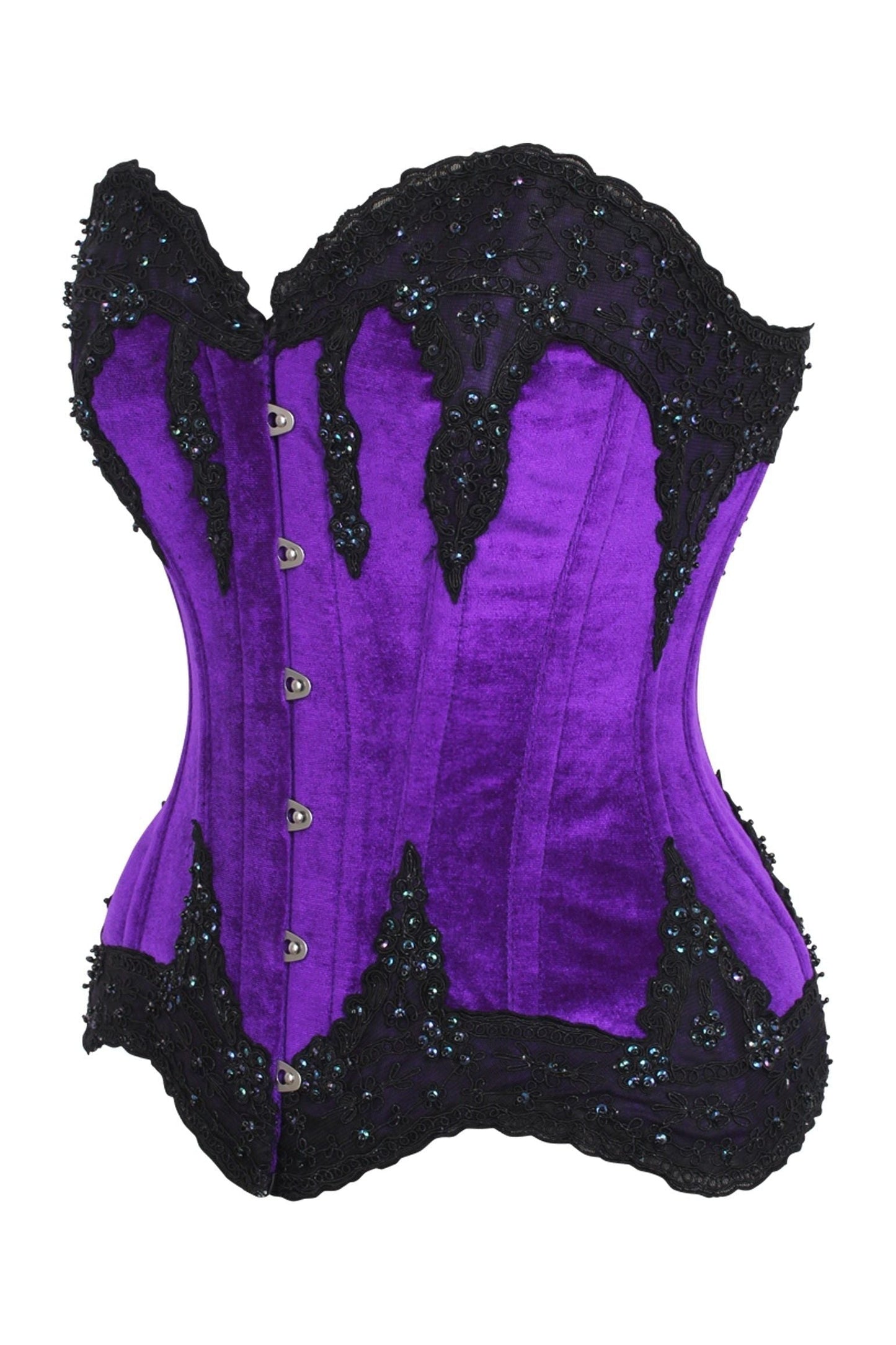 Top Drawer Purple Velvet & Beaded Steel Boned Overbust Corset