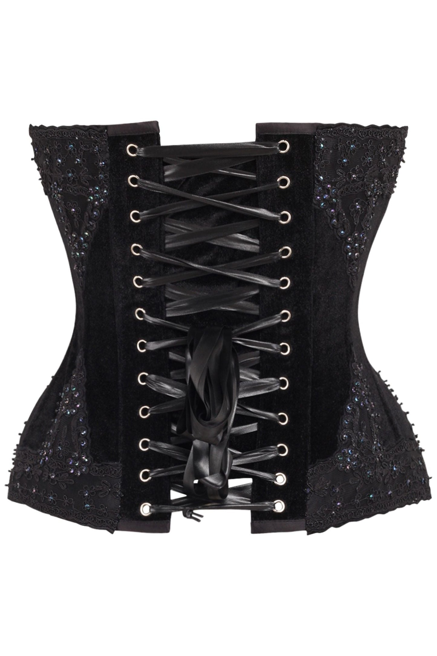 Top Drawer Black Velvet & Beaded Steel Boned Overbust Corset