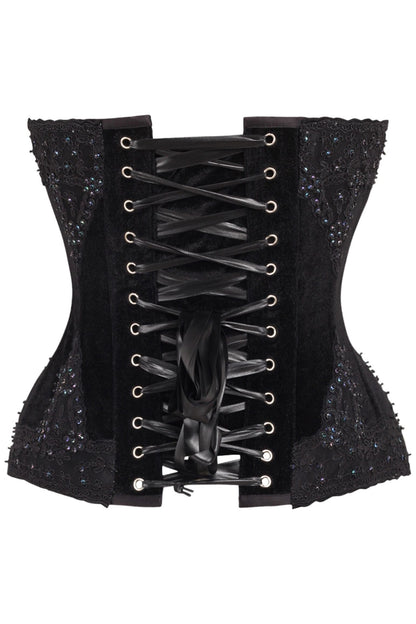 Top Drawer Black Velvet & Beaded Steel Boned Overbust Corset