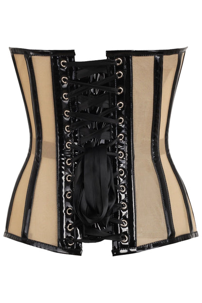 Top Drawer Nude Mesh & Black Patent Steel Boned Corset