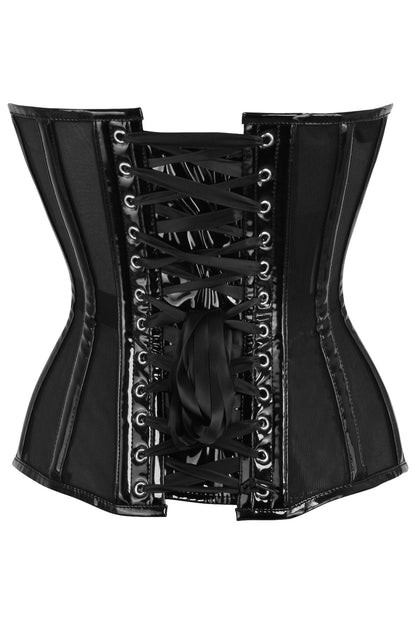 Top Drawer Black Mesh Net w/Patent Steel Boned Overbust Corset