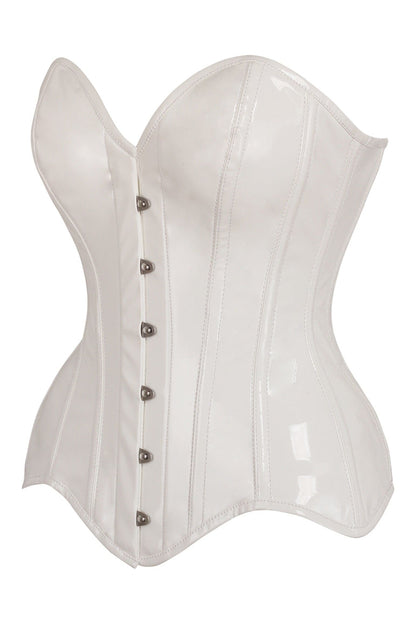 Top Drawer White Patent Leather Steel Boned Overbust Corset